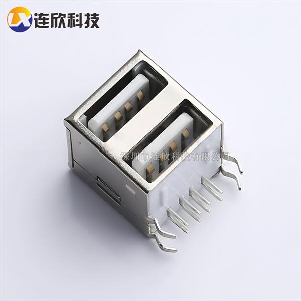 全包USB 2.0AF双层卧插 白胶  XDUF-0426-081